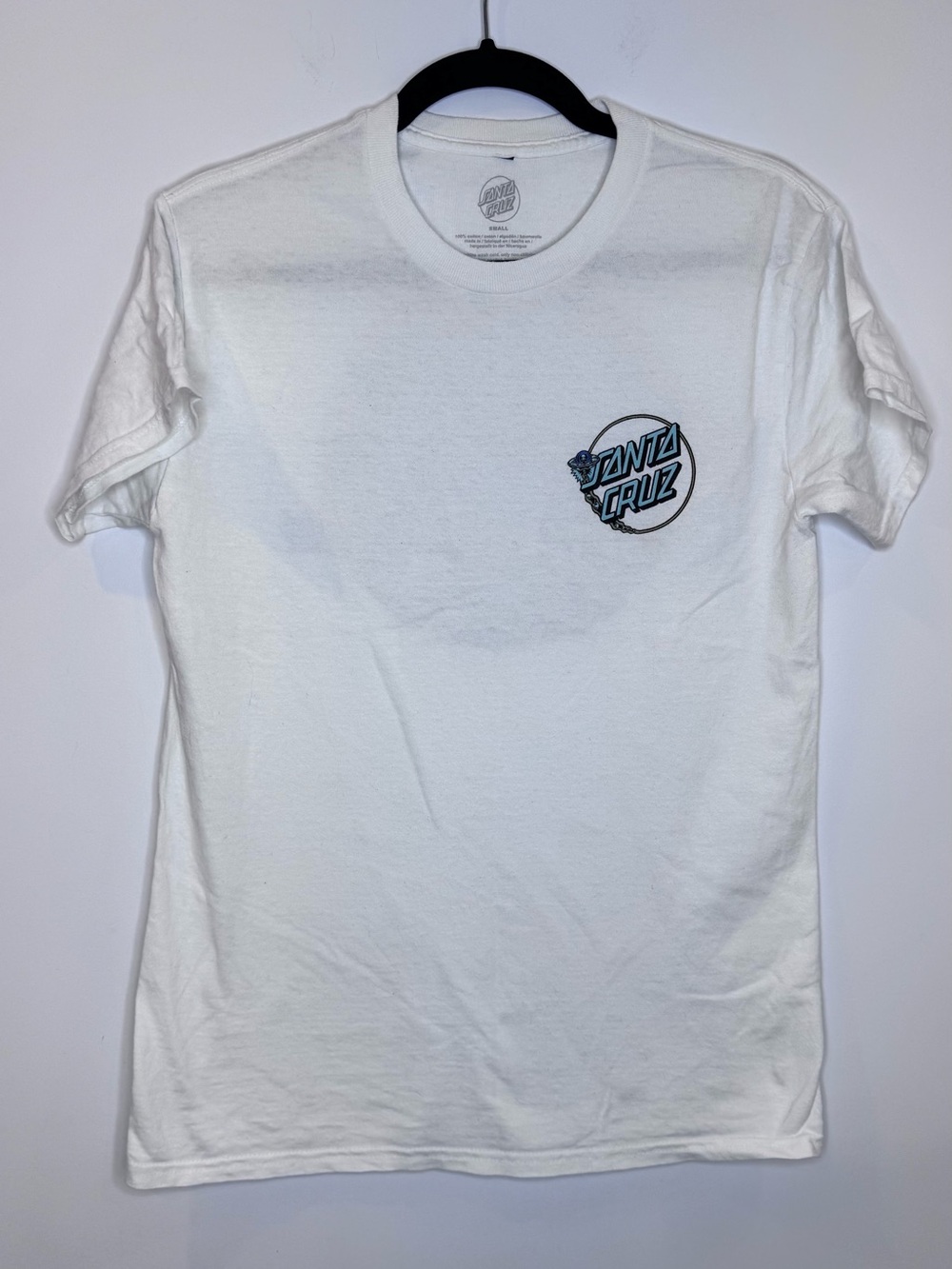 Santa Cruz Skateboards White Tee with Blue Logo sz small